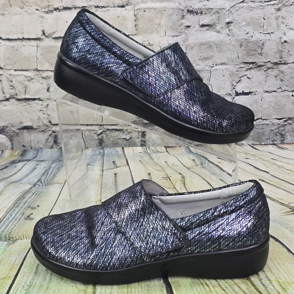 Alegria Laura Loafers Womens 39 Blue Black Metallic Leather Comfort Work Shoes